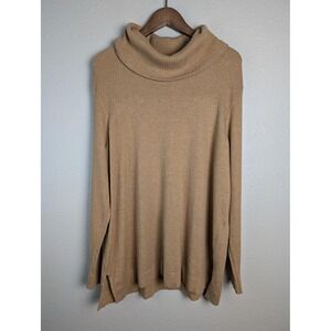 Chico's Tunic Womens XXL Beige Mock Neck Ribbed Yoke Long Sleeve Knit Zenergy